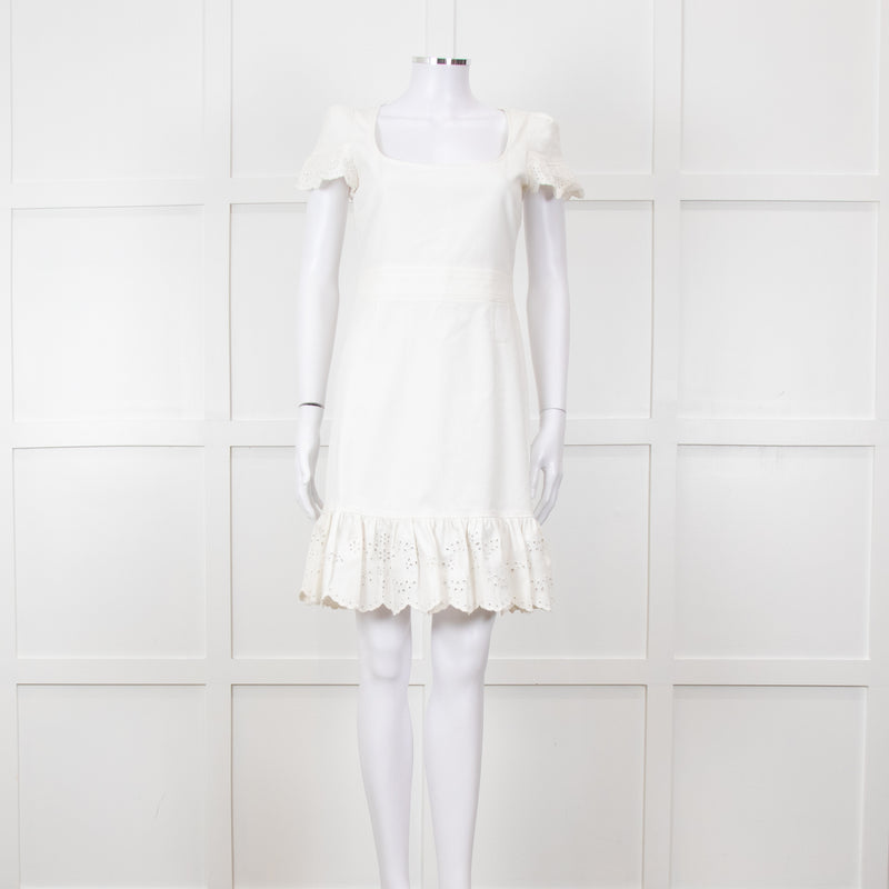 Red Valentino White Lace Trim Cotton Zip Back Dress