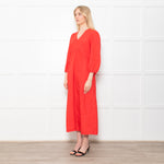 Aspiga Red Linen V Neck Maxi Dress