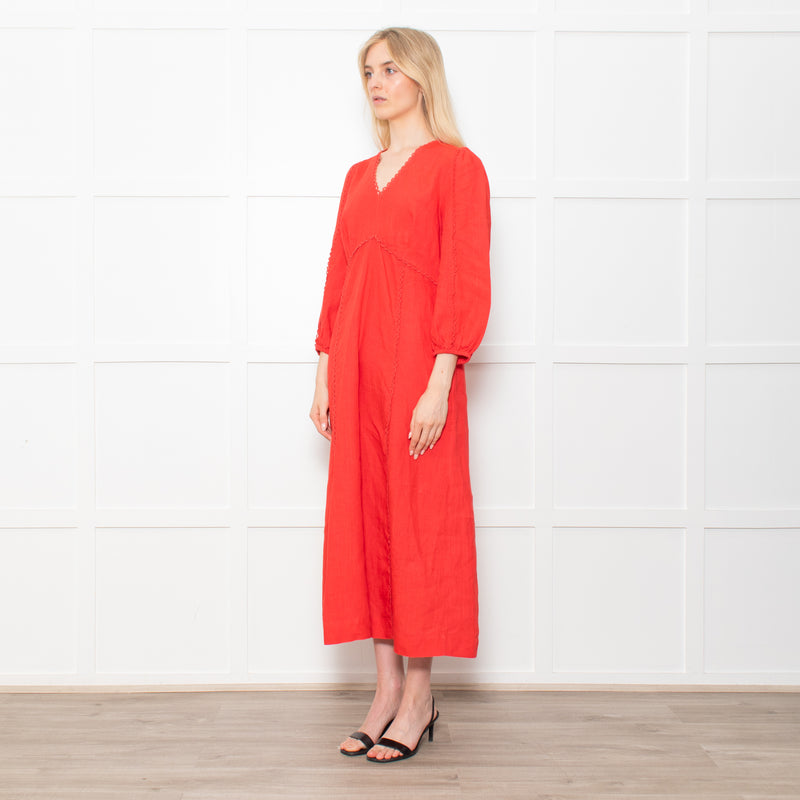 Aspiga Red Linen V Neck Maxi Dress