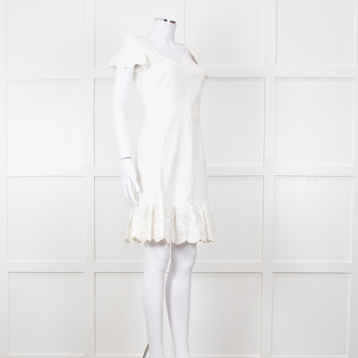Red Valentino White Lace Trim Cotton Zip Back Dress