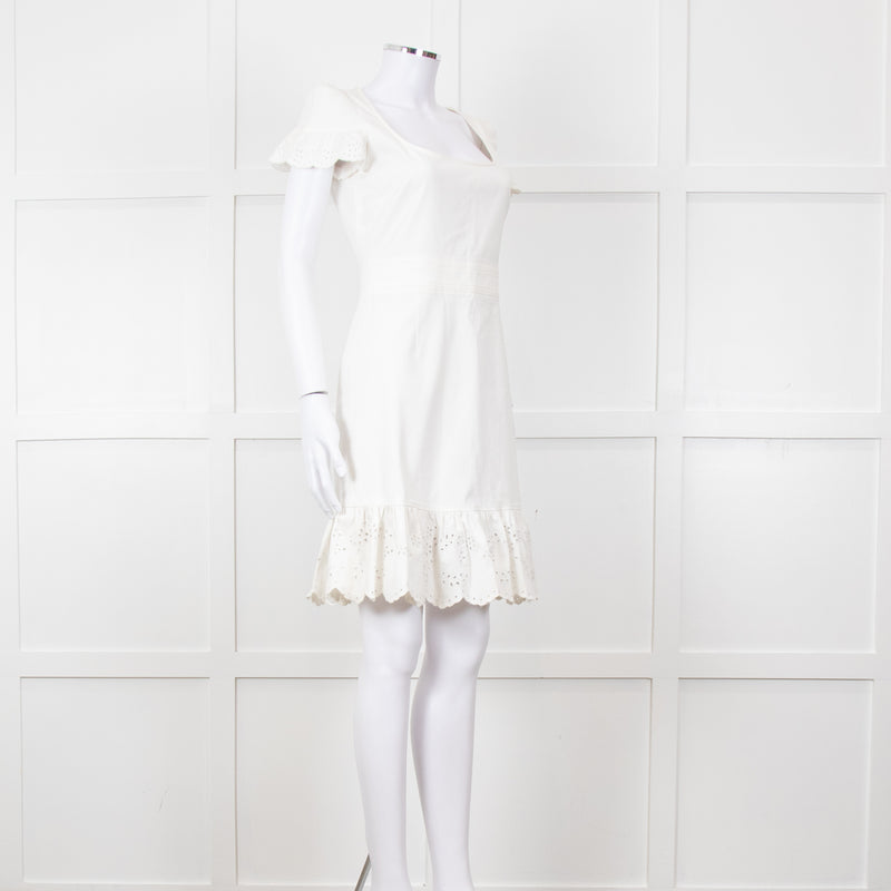 Red Valentino White Lace Trim Cotton Zip Back Dress
