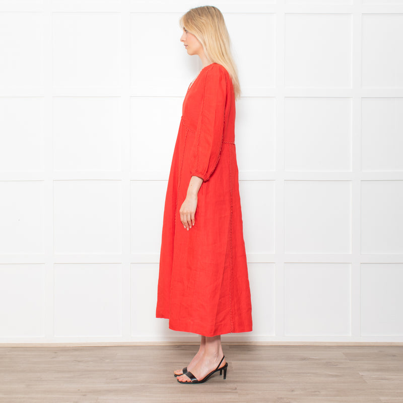Aspiga Red Linen V Neck Maxi Dress