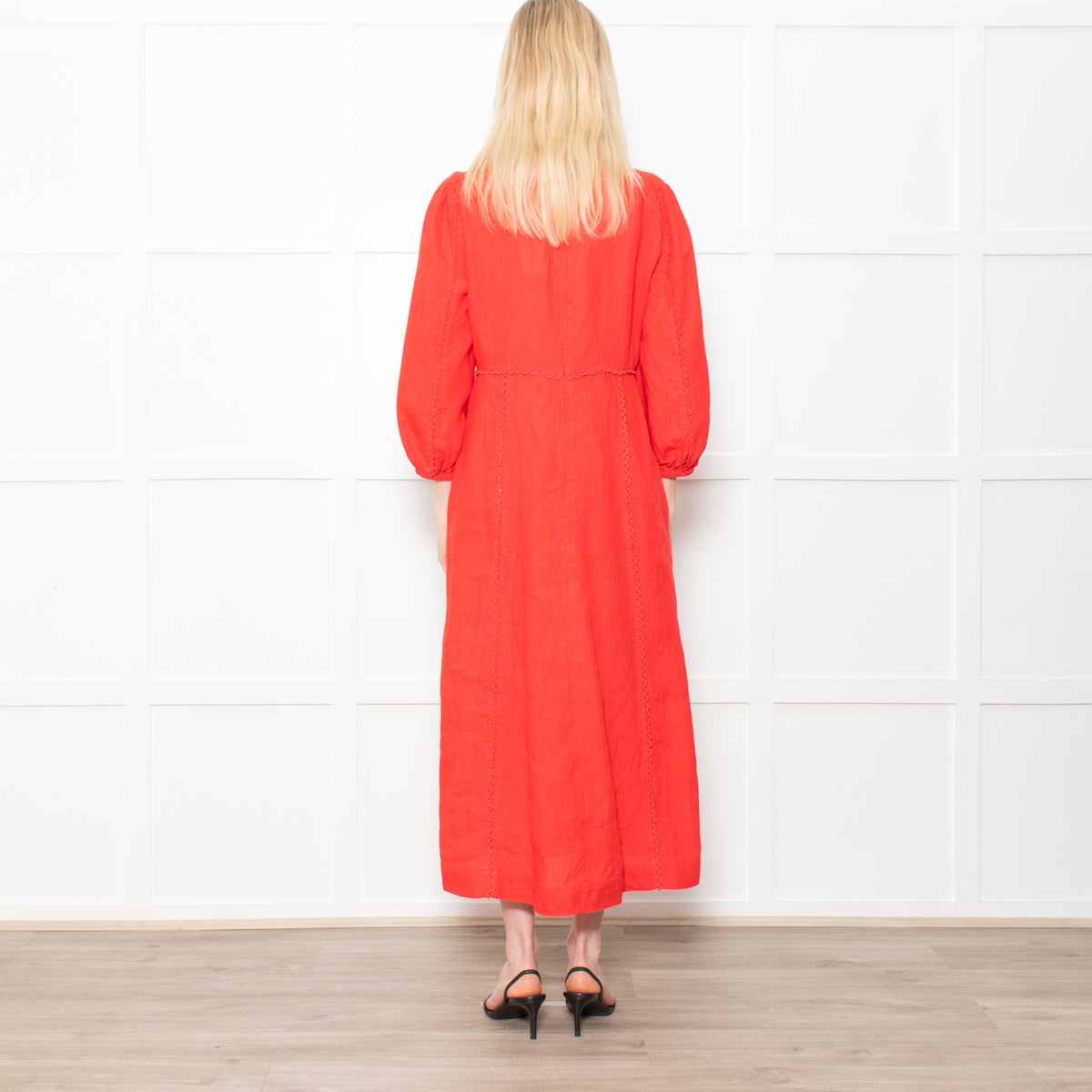 Aspiga Red Linen V Neck Maxi Dress