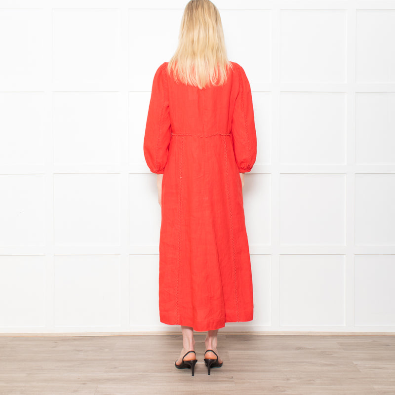 Aspiga Red Linen V Neck Maxi Dress