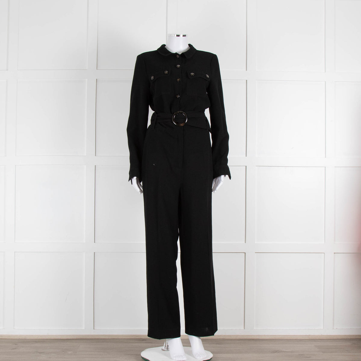 Sezane Black Crepe Long Sleeve Jumpsuit