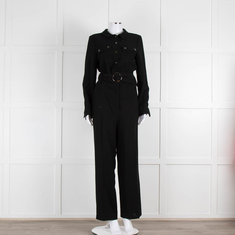 Sezane Black Crepe Long Sleeve Jumpsuit