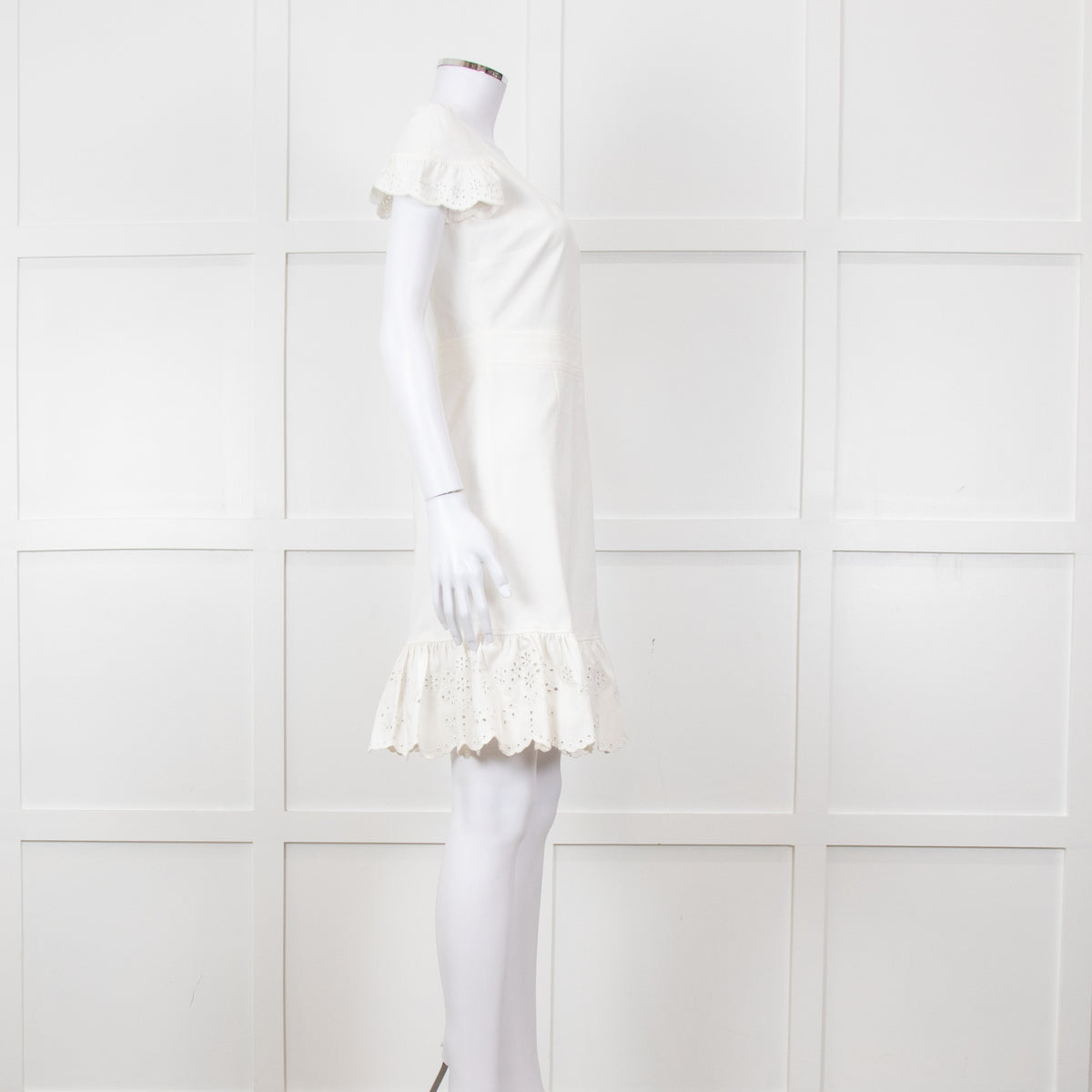 Red Valentino White Lace Trim Cotton Zip Back Dress