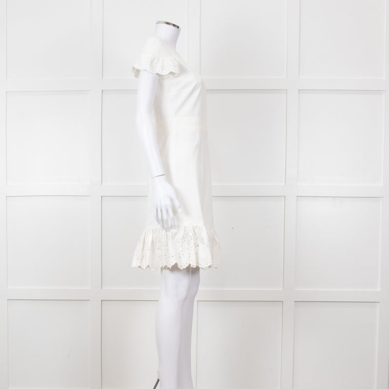 Red Valentino White Lace Trim Cotton Zip Back Dress
