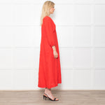 Aspiga Red Linen V Neck Maxi Dress