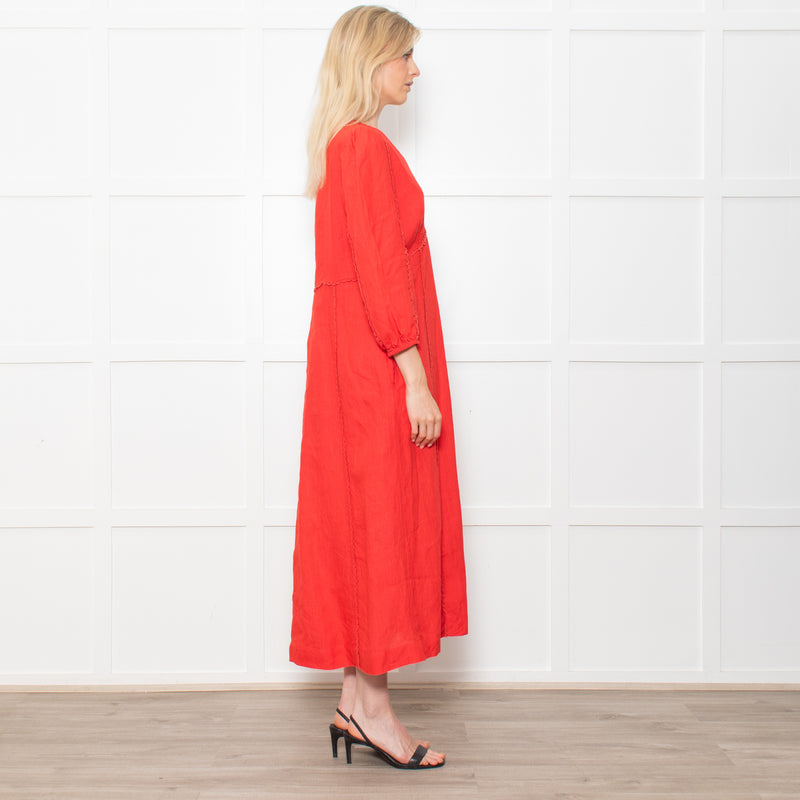 Aspiga Red Linen V Neck Maxi Dress