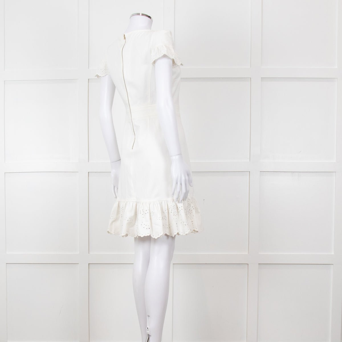 Red Valentino White Lace Trim Cotton Zip Back Dress