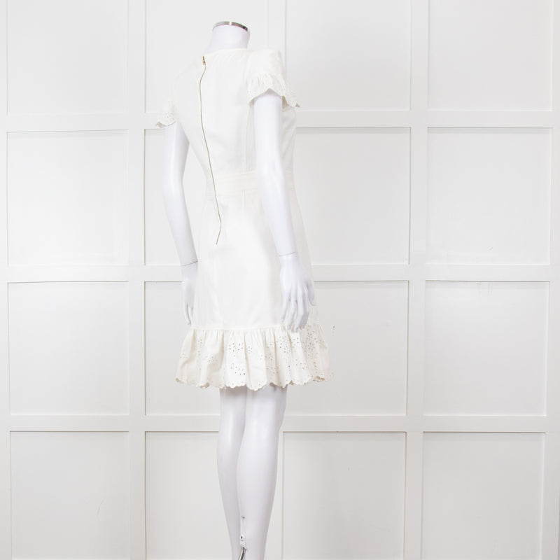 Red Valentino White Lace Trim Cotton Zip Back Dress