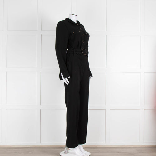 Sezane Black Crepe Long Sleeve Jumpsuit