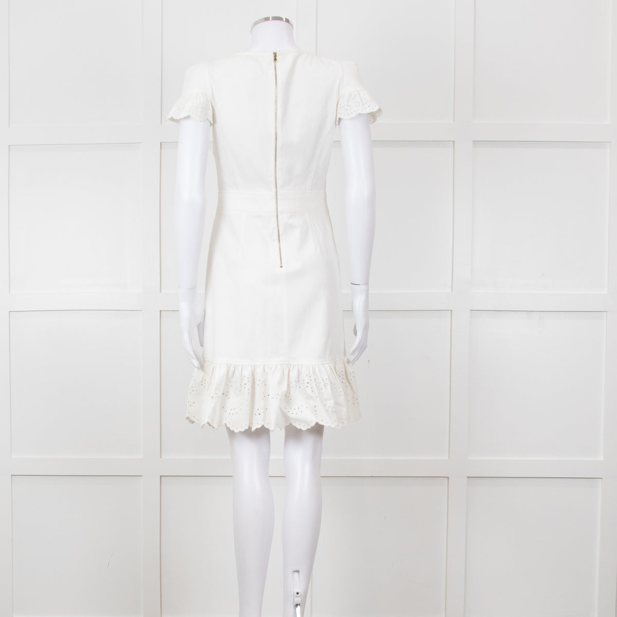 Red Valentino White Lace Trim Cotton Zip Back Dress