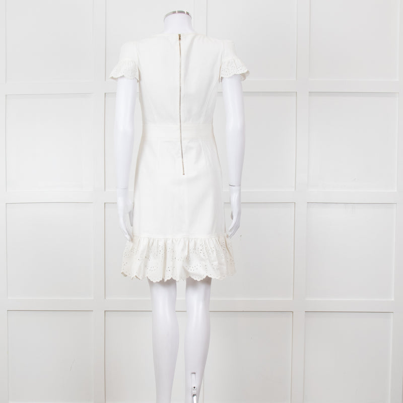 Red Valentino White Lace Trim Cotton Zip Back Dress