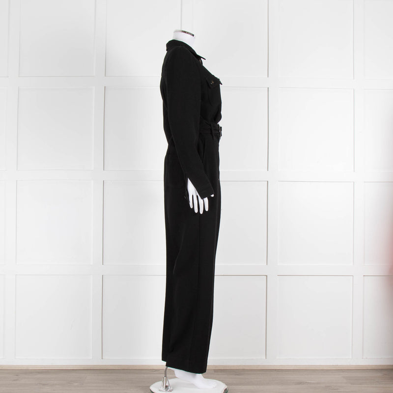 Sezane Black Crepe Long Sleeve Jumpsuit