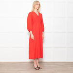 Aspiga Red Linen V Neck Maxi Dress