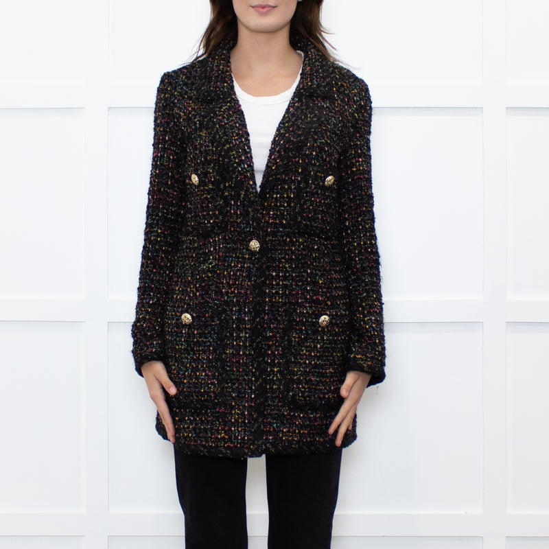 Luisa Spagnoli Black Multi Colour Tweed Blazer Jacket