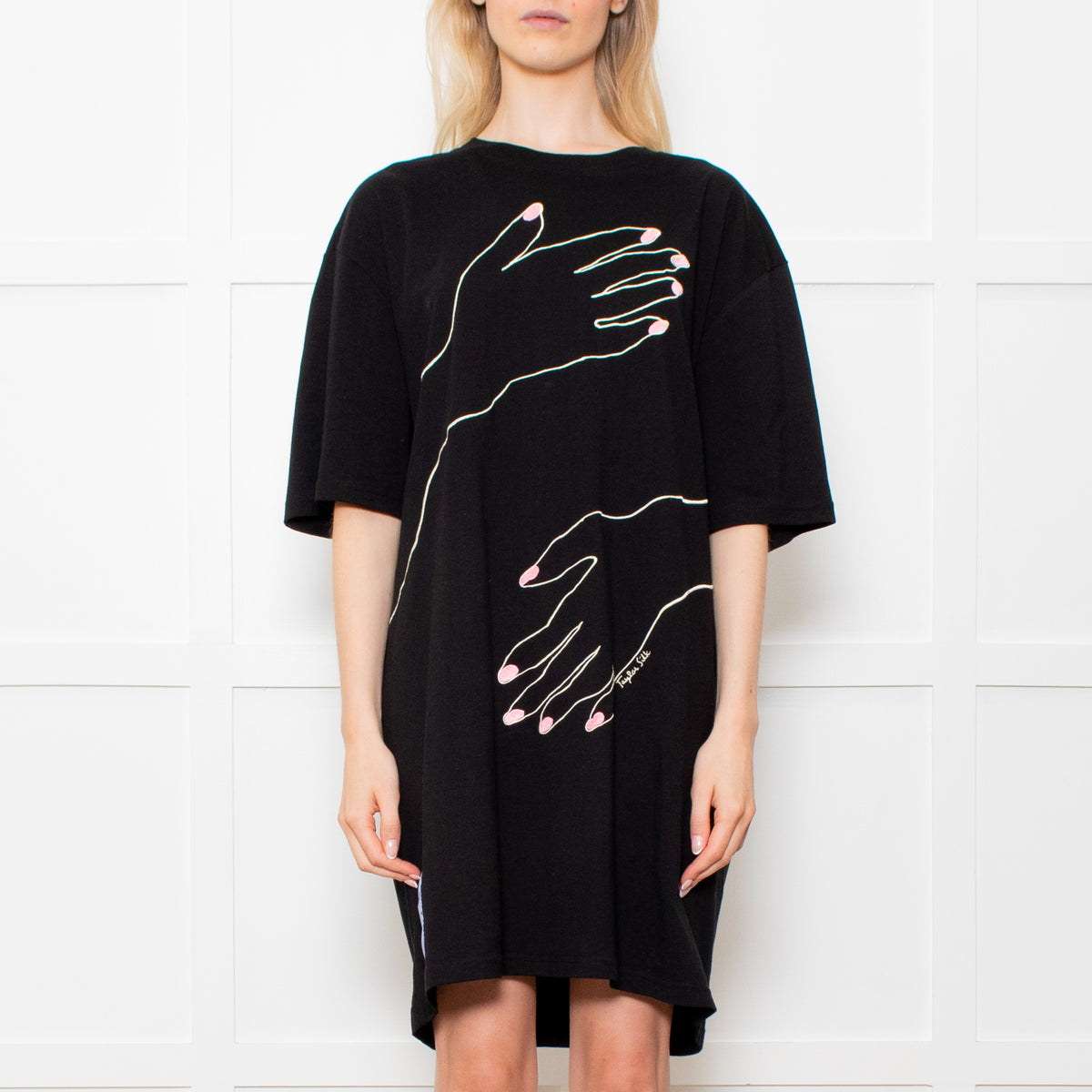 McQueen Black T Shirt Dress With Two Hand Print