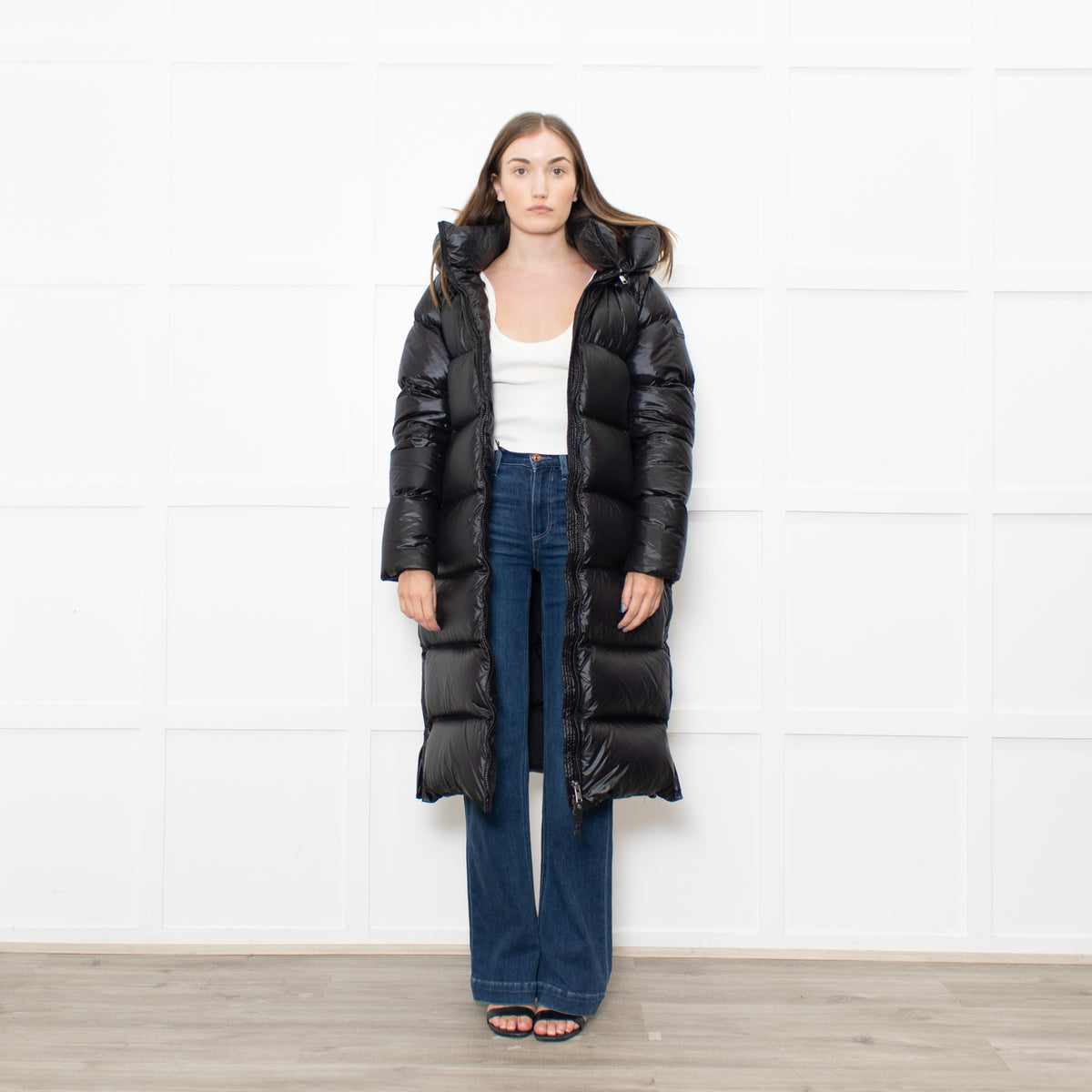 Cedrico Black Long Puffa Coat With Detachable Hood