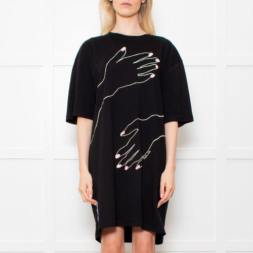McQueen Black T Shirt Dress With Two Hand Print