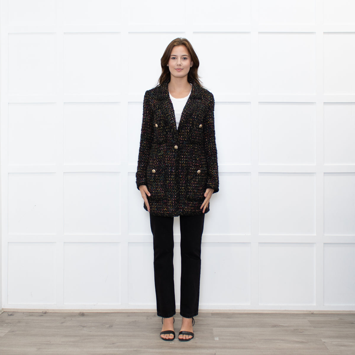 Luisa Spagnoli Black Multi Colour Tweed Blazer Jacket
