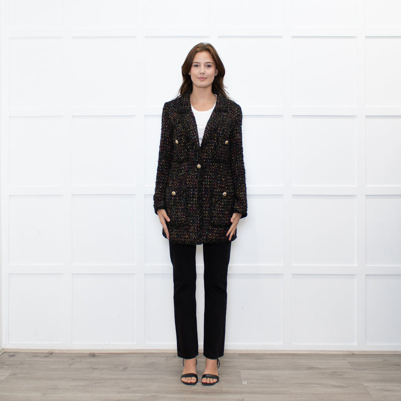 Luisa Spagnoli Black Multi Colour Tweed Blazer Jacket