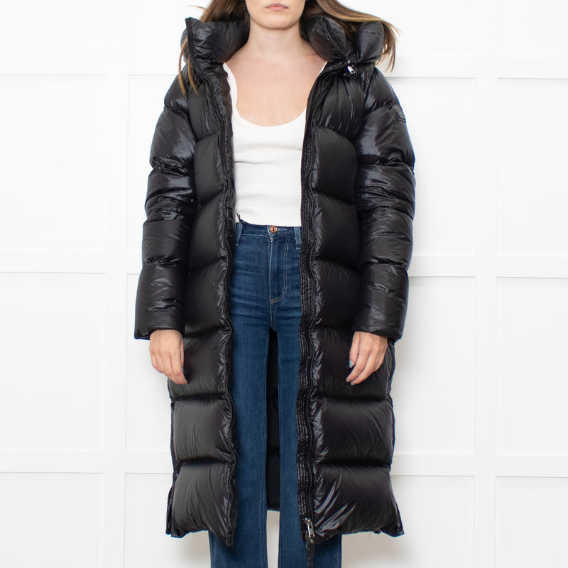 Cedrico Black Long Puffa Coat With Detachable Hood