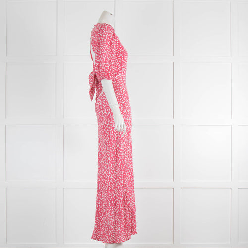 Rixo Pink/ White Flowers Open Back Maxi Dress