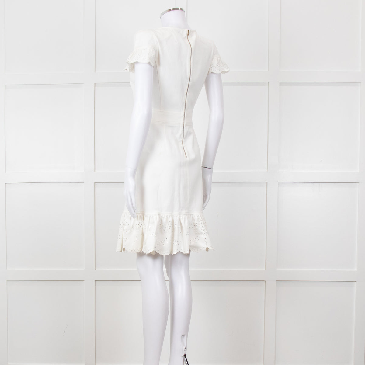 Red Valentino White Lace Trim Cotton Zip Back Dress