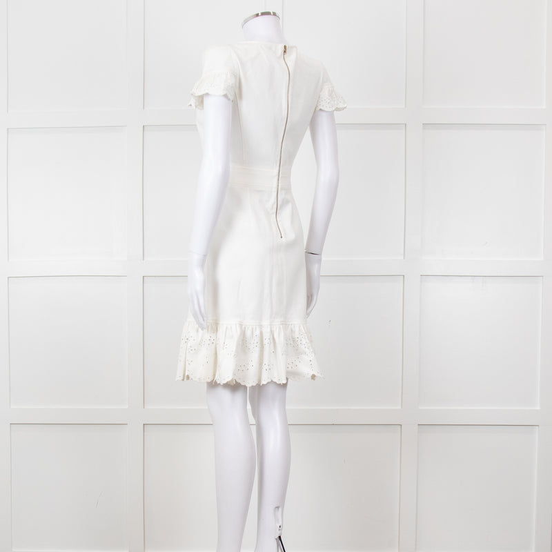 Red Valentino White Lace Trim Cotton Zip Back Dress
