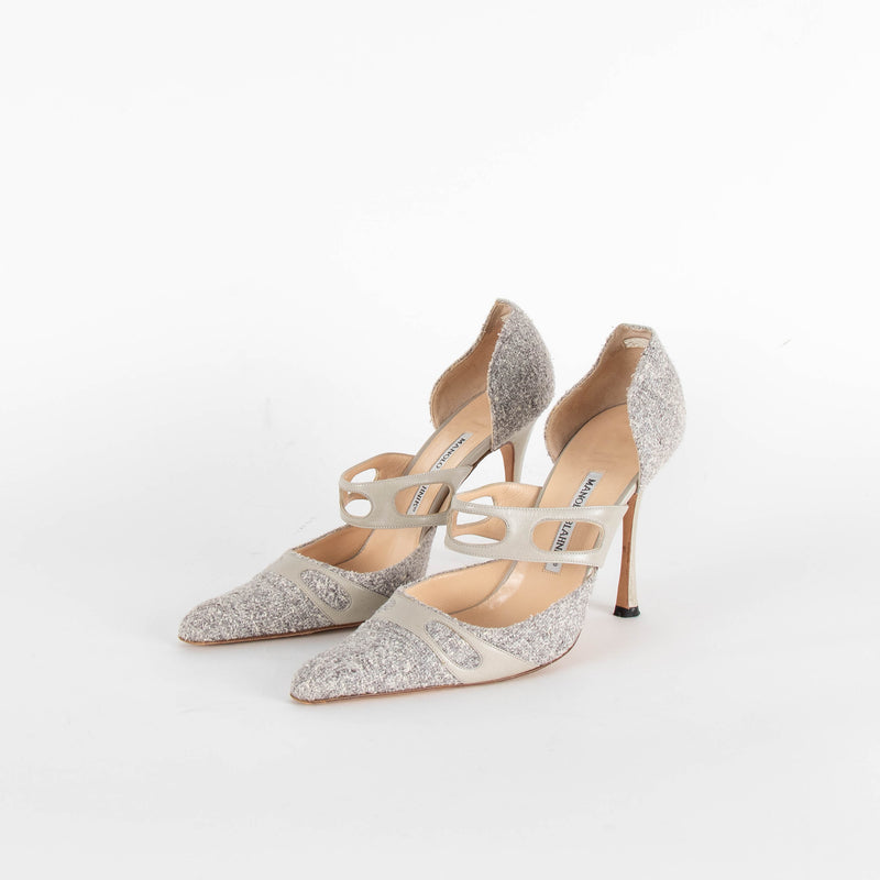 Manolo Blahnik Grey Fabric High Heel Shoes