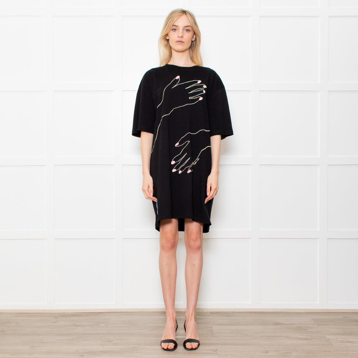 McQueen Black T Shirt Dress With Two Hand Print