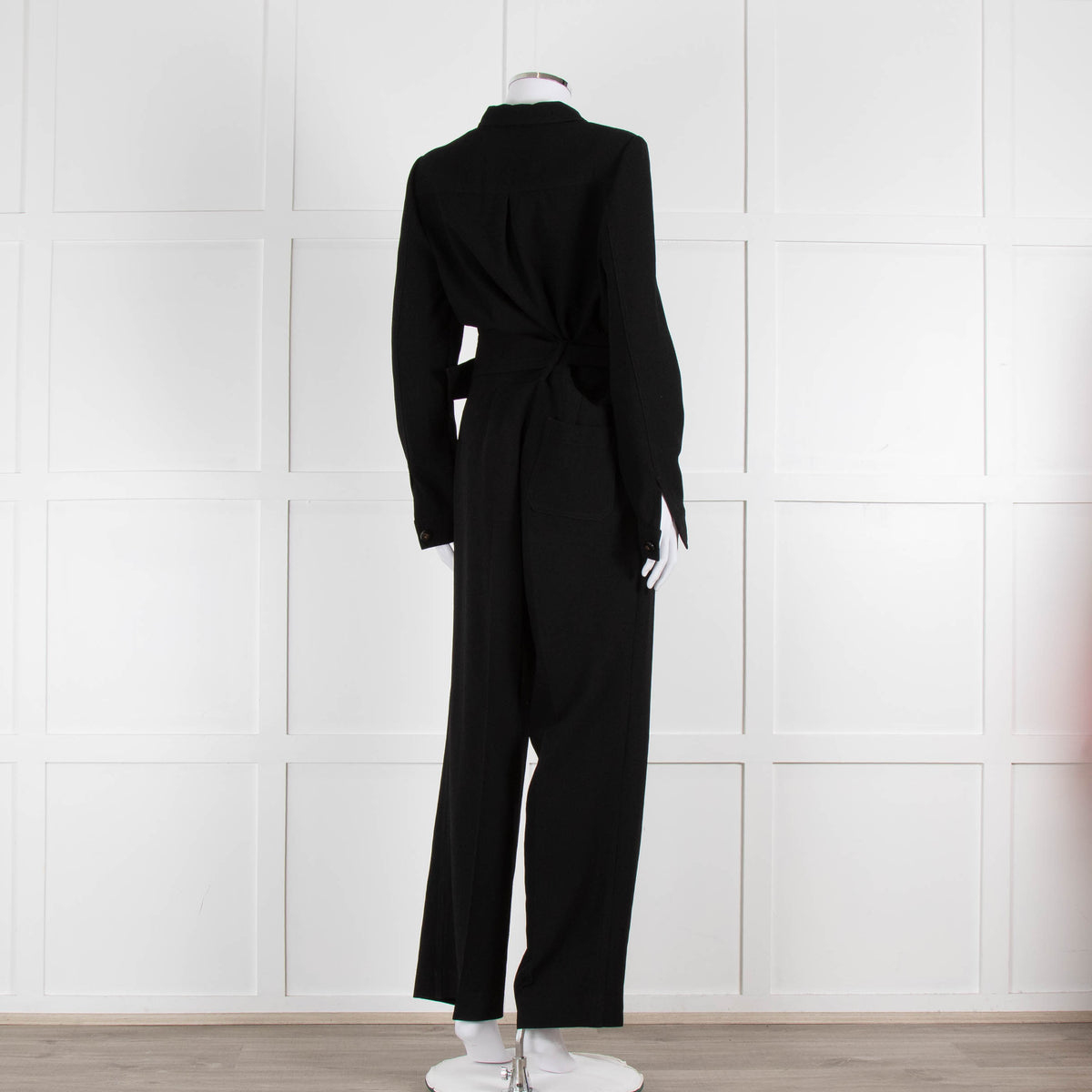 Sezane Black Crepe Long Sleeve Jumpsuit