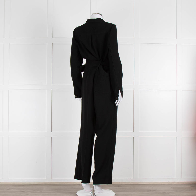 Sezane Black Crepe Long Sleeve Jumpsuit