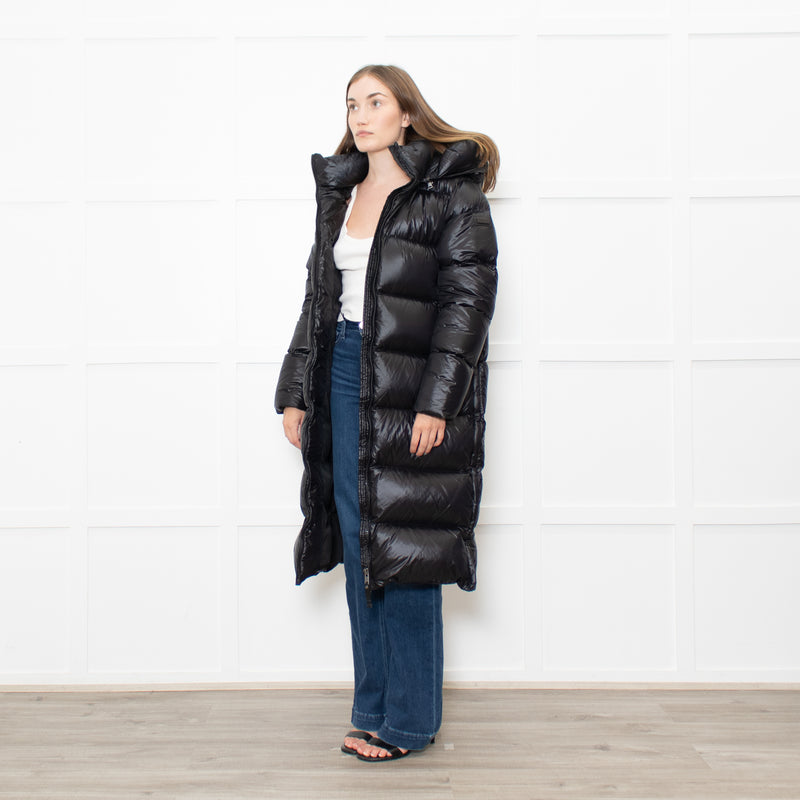 Cedrico Black Long Puffa Coat With Detachable Hood