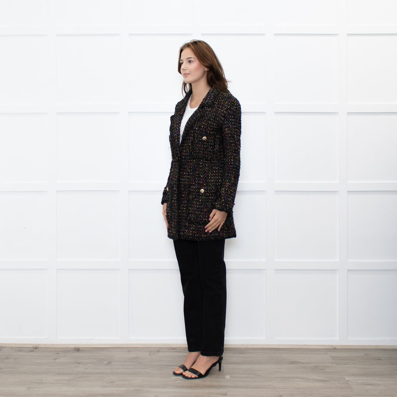 Luisa Spagnoli Black Multi Colour Tweed Blazer Jacket