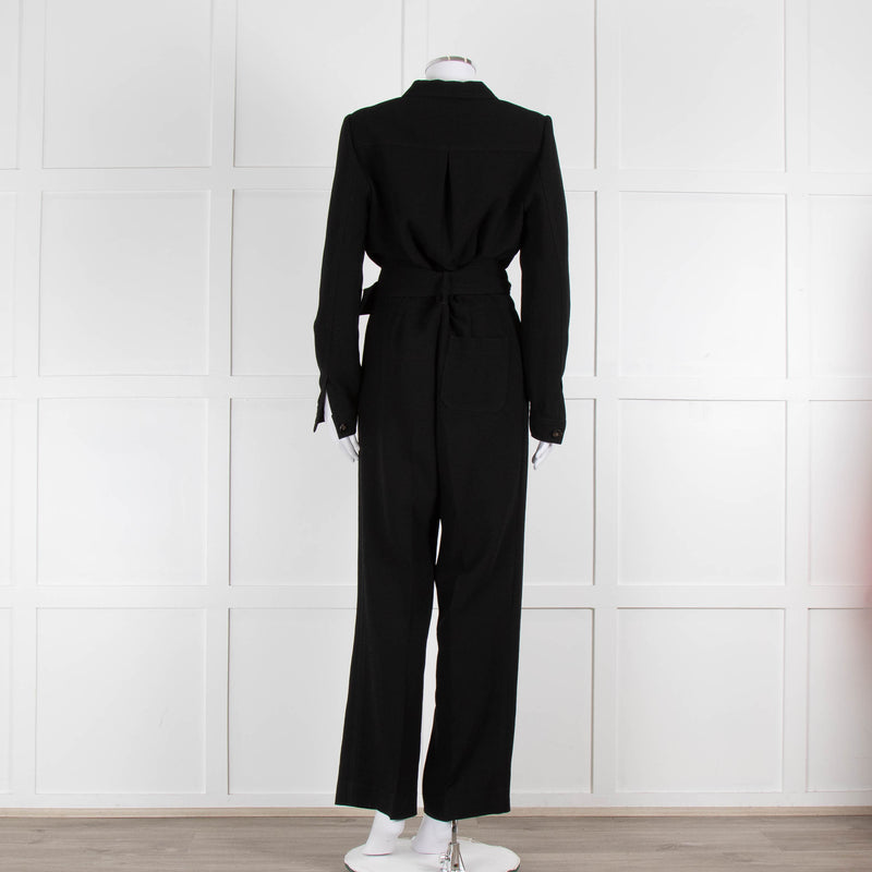 Sezane Black Crepe Long Sleeve Jumpsuit