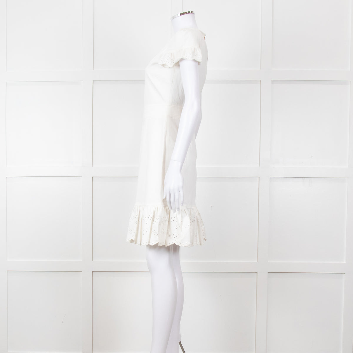 Red Valentino White Lace Trim Cotton Zip Back Dress