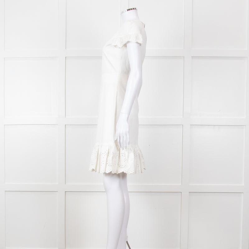 Red Valentino White Lace Trim Cotton Zip Back Dress