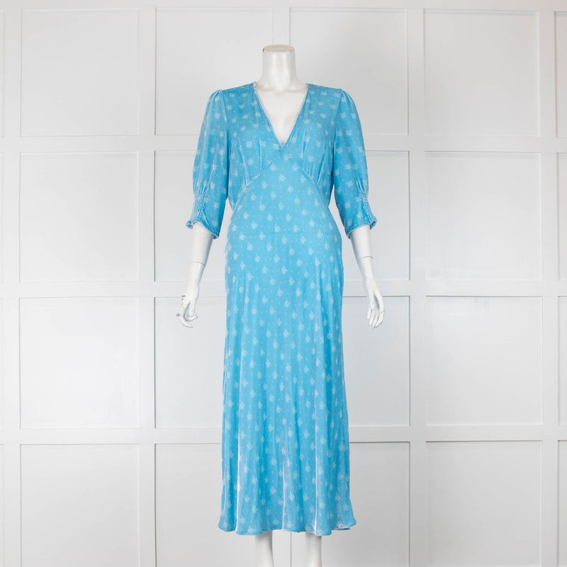 Rixo Pale Blue Velvet V Front Dress