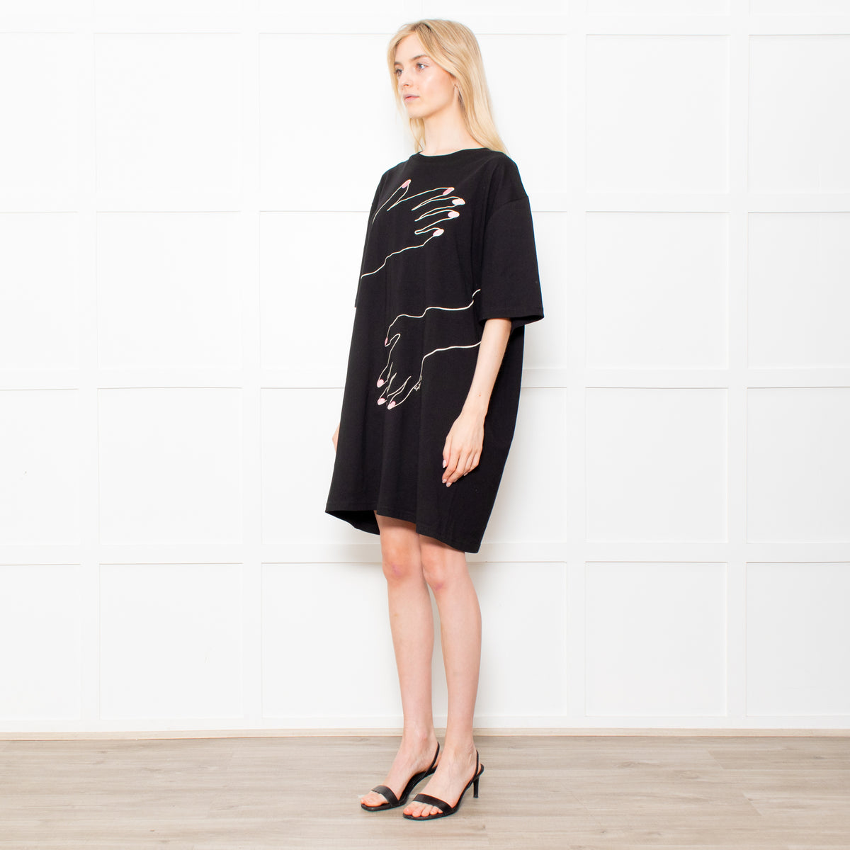 McQueen Black T Shirt Dress With Two Hand Print