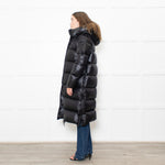 Cedrico Black Long Puffa Coat With Detachable Hood