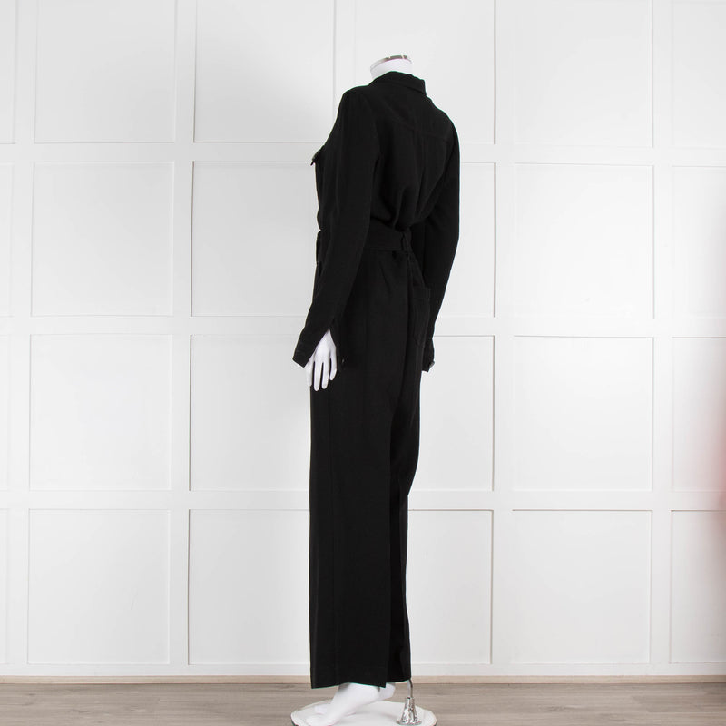 Sezane Black Crepe Long Sleeve Jumpsuit