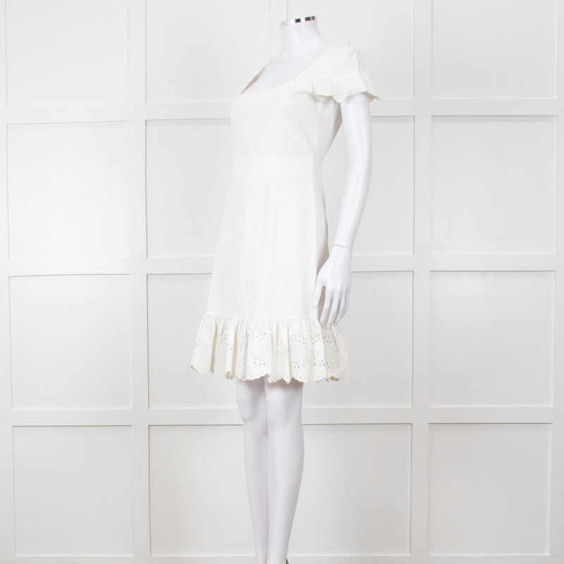 Red Valentino White Lace Trim Cotton Zip Back Dress