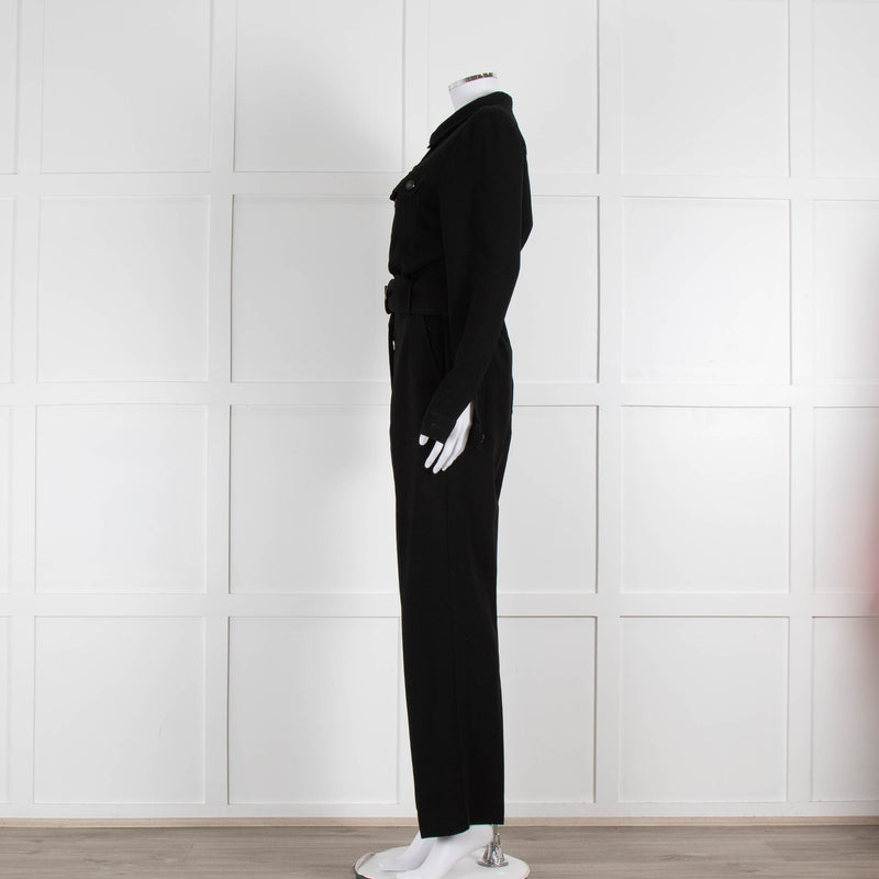 Sezane Black Crepe Long Sleeve Jumpsuit