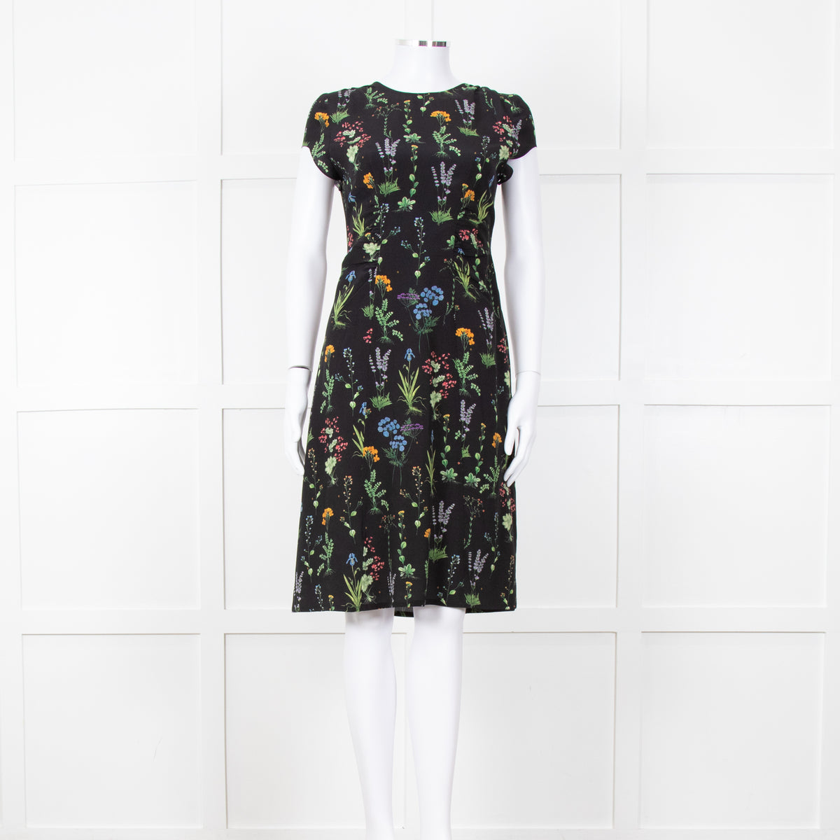 Altuzarra Black Green  Yellow Floral Short Sleeve Dress