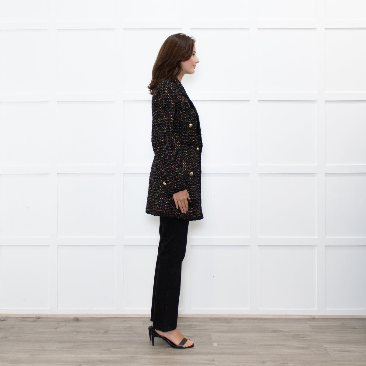 Luisa Spagnoli Black Multi Colour Tweed Blazer Jacket