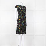 Altuzarra Black Green  Yellow Floral Short Sleeve Dress