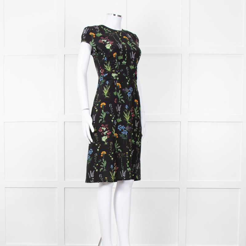 Altuzarra Black Green  Yellow Floral Short Sleeve Dress
